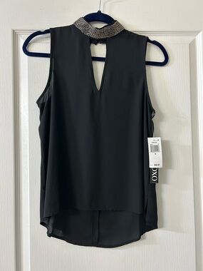 XOXO Black Sleeveless Blouse with Embellished Collar